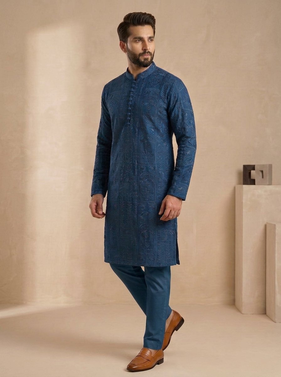 Dark Zink Embroidered Kurta Trouser